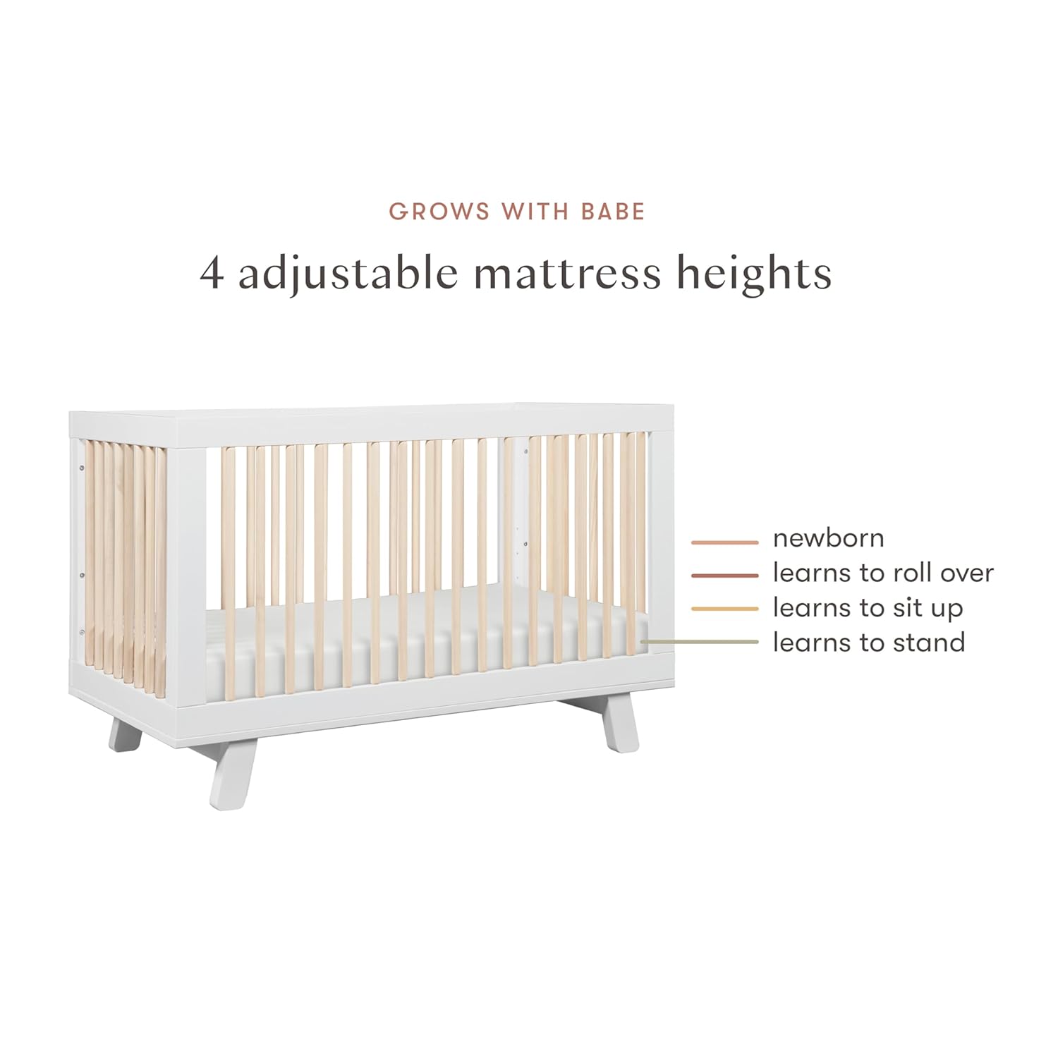 Babyletto Hudson 3-in-1 Convertible Baby Crib with Wooden Toddler Bed & Daybed Conversion - Easy to Assemble & GREENGUARD Gold Certified - 4 Adjustable Mattress Heights - White & Washed Natural