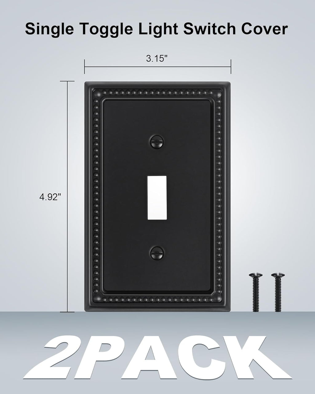 2-Pack Single Toggle Light Switch Cover Plate, Pearls Decorative Switch Plate Covers, Black 1 Gang Metal Wall Plate, Corrosion Resistant