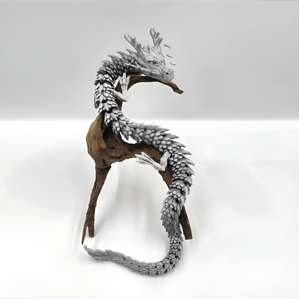 3D Printed Dragon Fidget Toy, 18in Surprise Mystery Dragon, Crystal Dragon Fidget Toy, Articulated Pye Dragon Fish/Display Cabinet/Home/Office Desktop Decor (Silver)