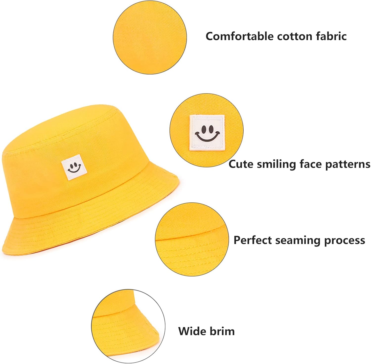 Kids Sun Hat Smile Face Bucket Hat for Girls Boys Summer Sun Protection Cotton Unisex Beach Cap