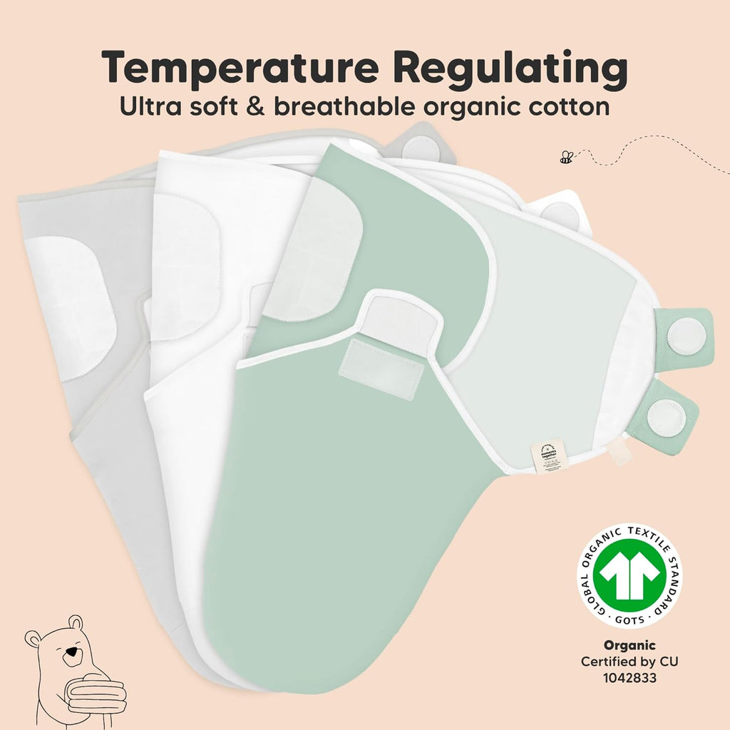 3-Pack Organic Baby Swaddle Sleep Sacks - Swaddles for Newborns, Infant 0-3 Months, Baby Girls, Boys, Soft & Snug Newborn Sleep Sack, Nursery Swaddling Blankets (Sage)