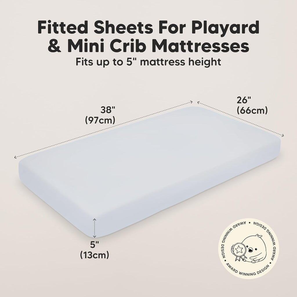 2-Pack Mini Crib Sheets Fitted - 38x26 Pack N Play Sheets for Pack and Play Mattress, Organic Cotton, Soft & Breathable Playard Bedding, Neutral Mini Toddler Bed Cover for Boys, Girls (Cove)