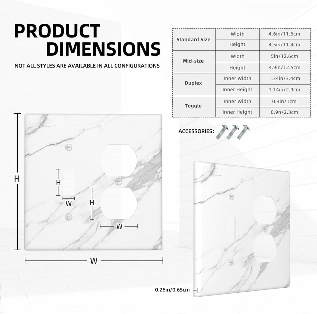 Wallplates Modern White Gray Marble 1 Toggle 1 Duplex Switch Plate Electrical GFCI Faceplate Decorative Light Switch Covers for living Room Bathroom Decor