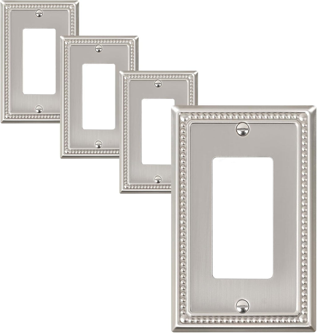 4-Pack Decorator Outlet Cover Plate, Decorative Switch Plates and Outlet Covers, Brushed Nickel Metal Wall Plates for Electrical Outlets, Receptacle, GFCI Outlet, Dimmer Switch