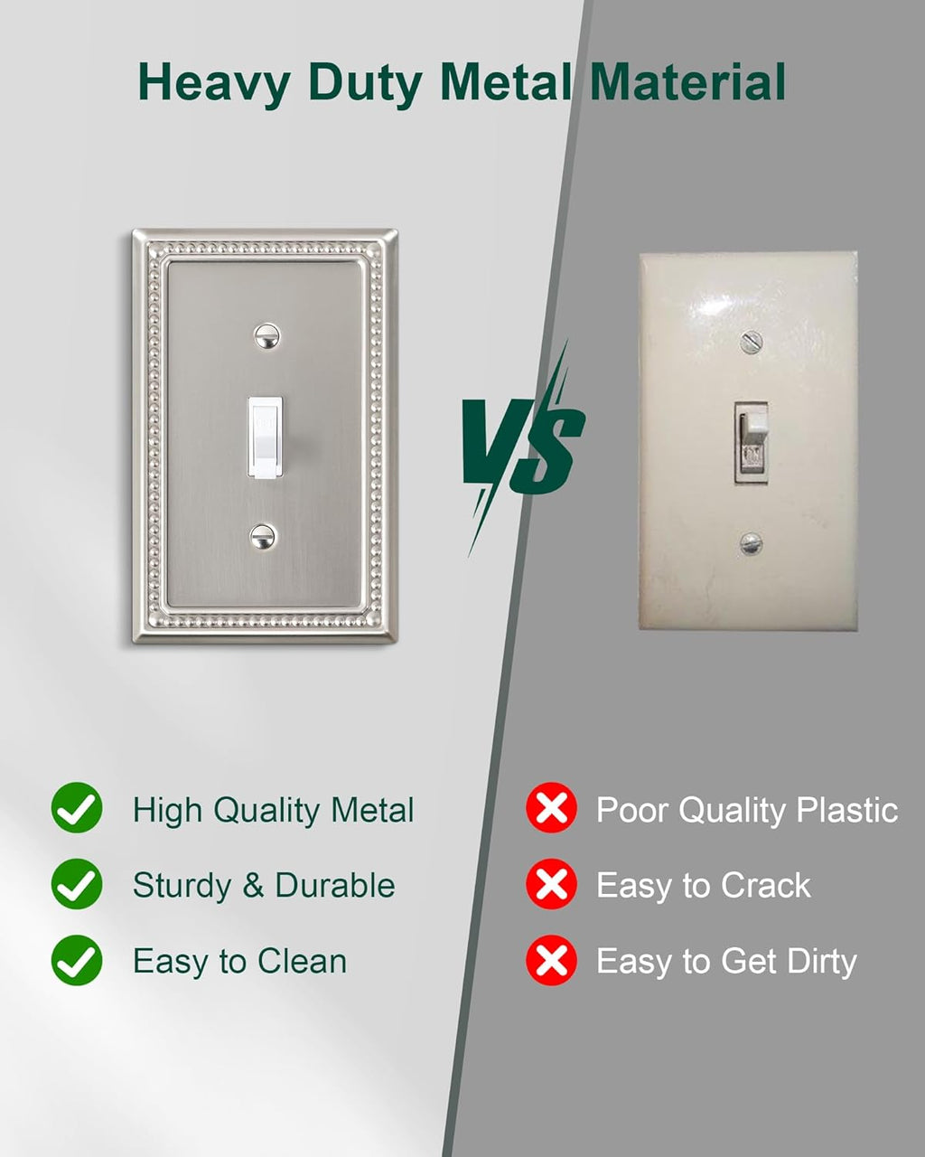 6-Pack Single Toggle Light Switch Cover Plate, Pearls Decorative Switch Plate Covers, Brushed Nickel 1 Gang Metal Wall Plate