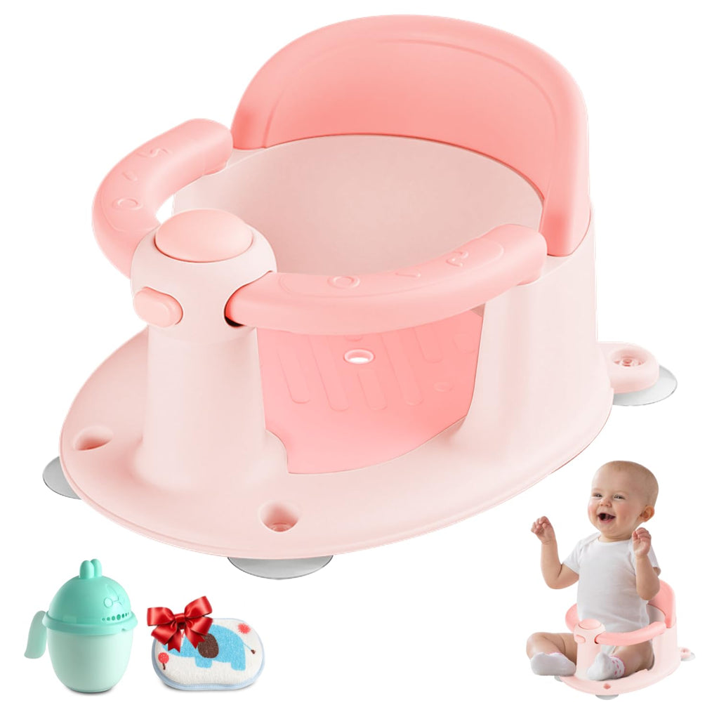 Baby Bath Seat, Bath Seat for Baby 6 Month & up, Baby Bath tub Seat with Suction Cups, Non-Slip, Detachable, Pink
