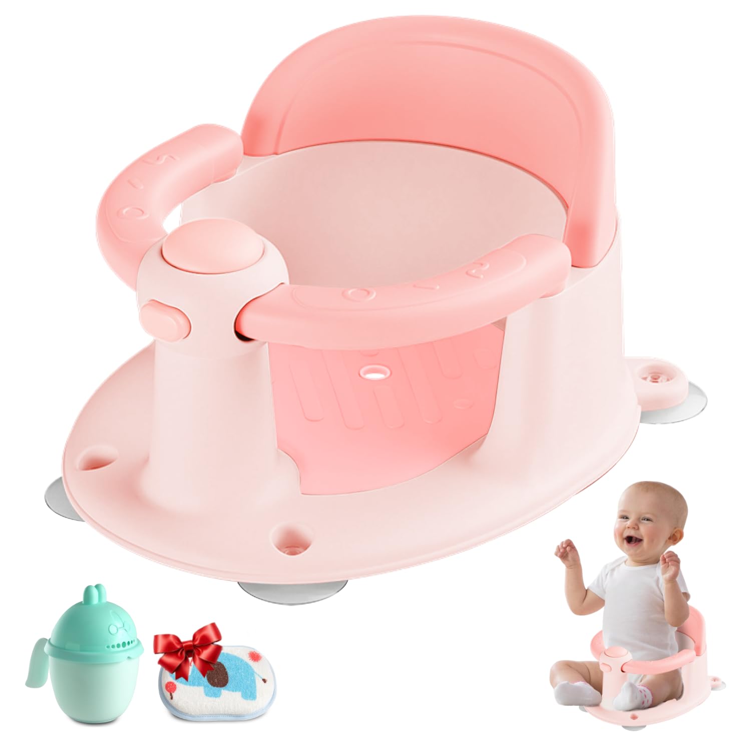 Baby Bath Seat, Bath Seat for Baby 6 Month & up, Baby Bath tub Seat with Suction Cups, Non-Slip, Detachable, Pink