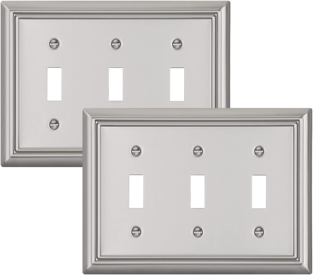 DEWENWILS Tripple Toggle Wallplates, Brushed Nickel Light Switch Covers, Heavy Duty Matel Material, Pack of 2