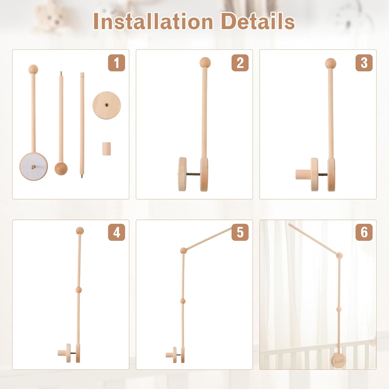 JETMHH Baby Crib Mobile Arm Holder - 36 Inch Large Version Safe Anti Slip Baby Mobile Hanger