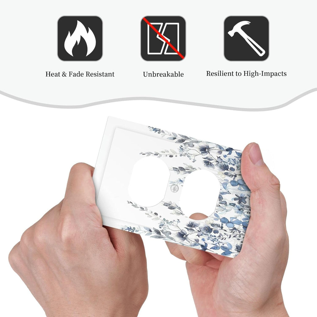 Outlet Covers Light Blue Watercolor Leaves Plant With Floral 1 Gang Duplex Wall Plate Decorative Switch Plates Electrical Receptacle Faceplate Light Switch Cover for Bedroom Bathroom Decor