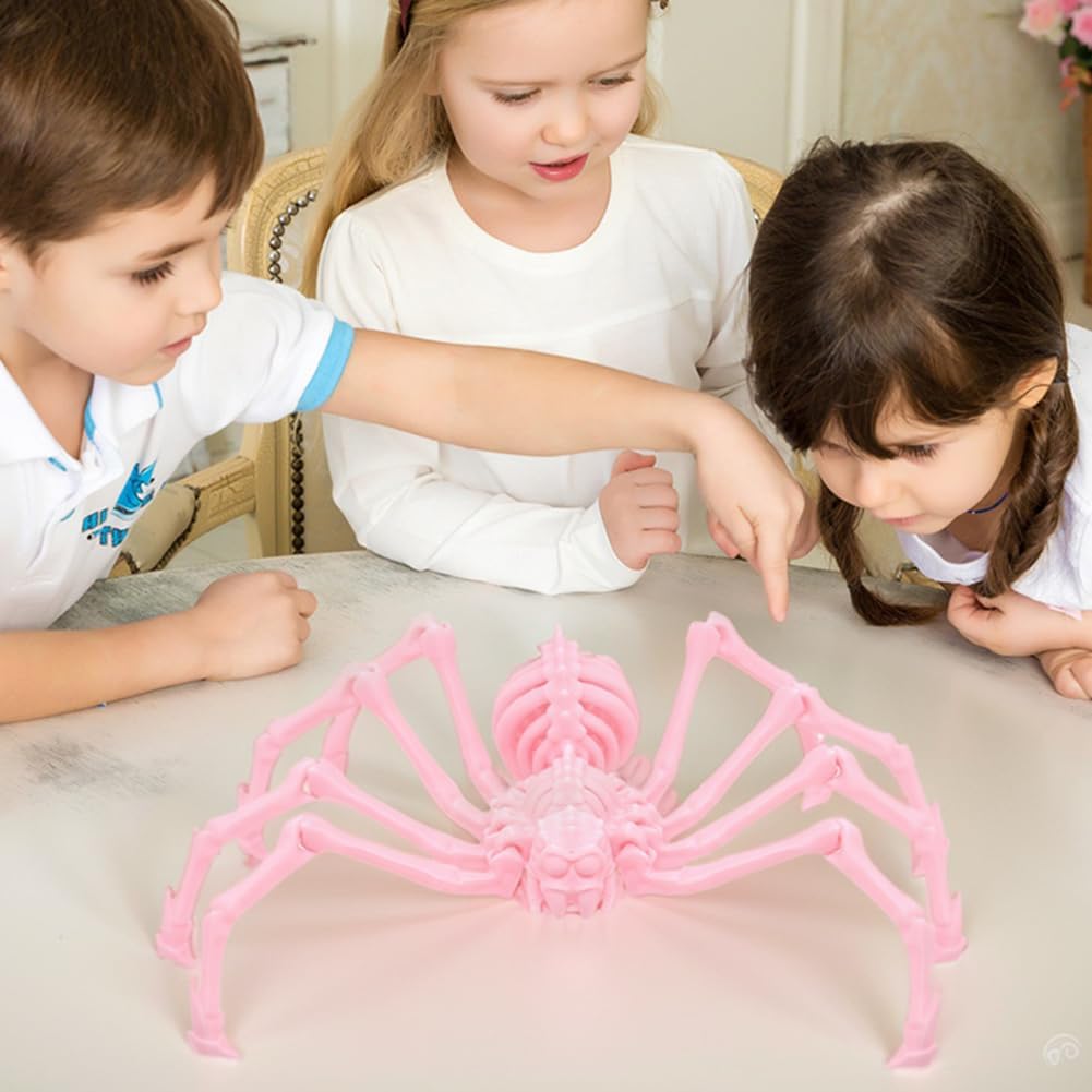 Large Skeleton Spider-Shy Spider,Halloween Decorations Skeleton Spider,Skeleton Spider Skull Bone Animal Skeleton Decorate Animal Halloween Skeleton Props (Pink)