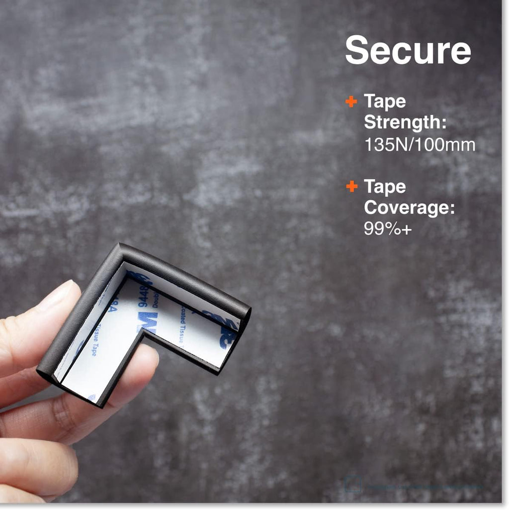 Roving Cove Slim-Fit Corner Protector for Baby Proofing (8 Small Corners), Soft Rubber Foam Furniture Corner Bumper Guards, 3M Adhesive Pre-Taped, Onyx Black