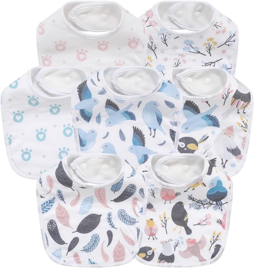 7 Pack Baby Cotton Absorbent Bibs for Drooling Teething