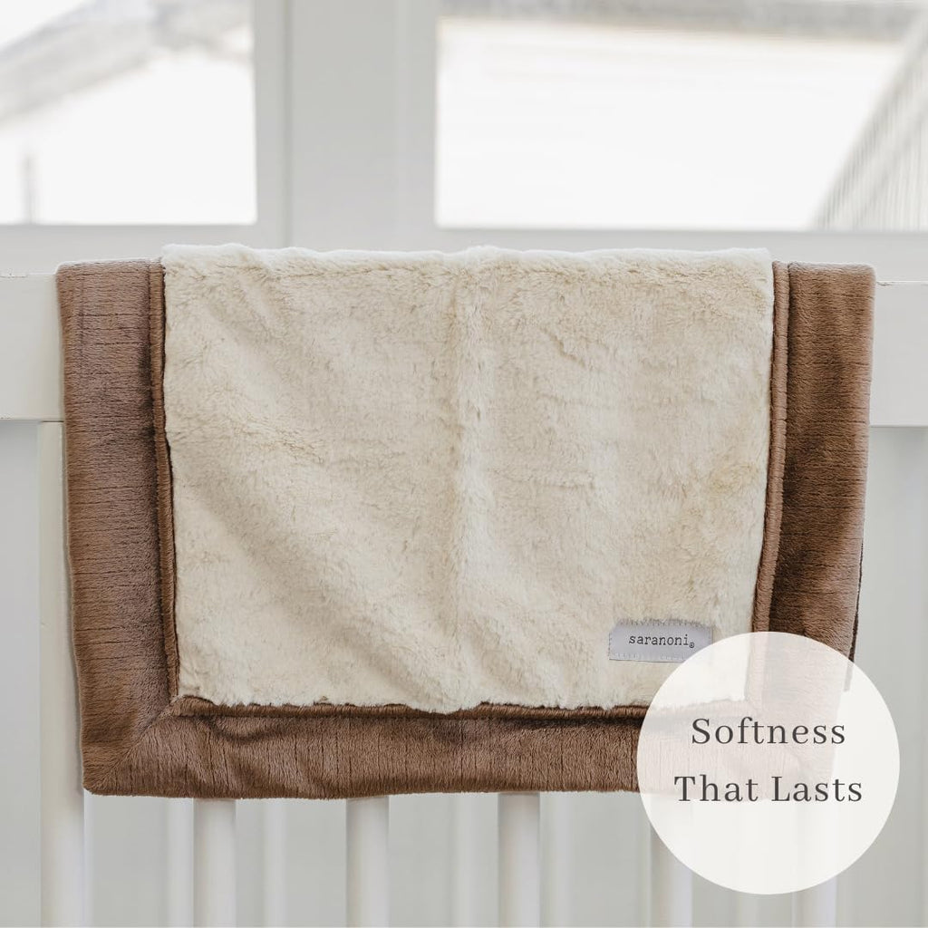 SARANONI Security Blankets for Babies Super Soft Boutique Quality Lush Luxury (Ivory & Gingersnap, Mini 15" x 20")