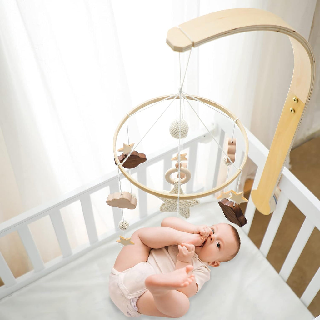 Baby Crib Mobile with Arm Boho Star Moon Nursery Mobile Set Wooden Baby Mobile Holder for Hanging Nursery Decor Ceiling Mobile