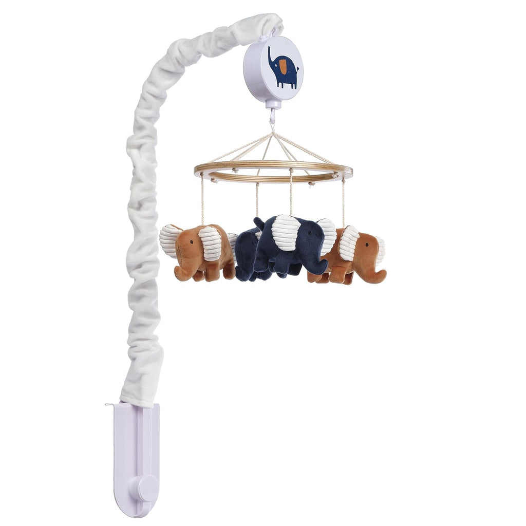 Lambs & Ivy Playful Elephant Blue/White Musical Baby Crib Mobile Soother Toy