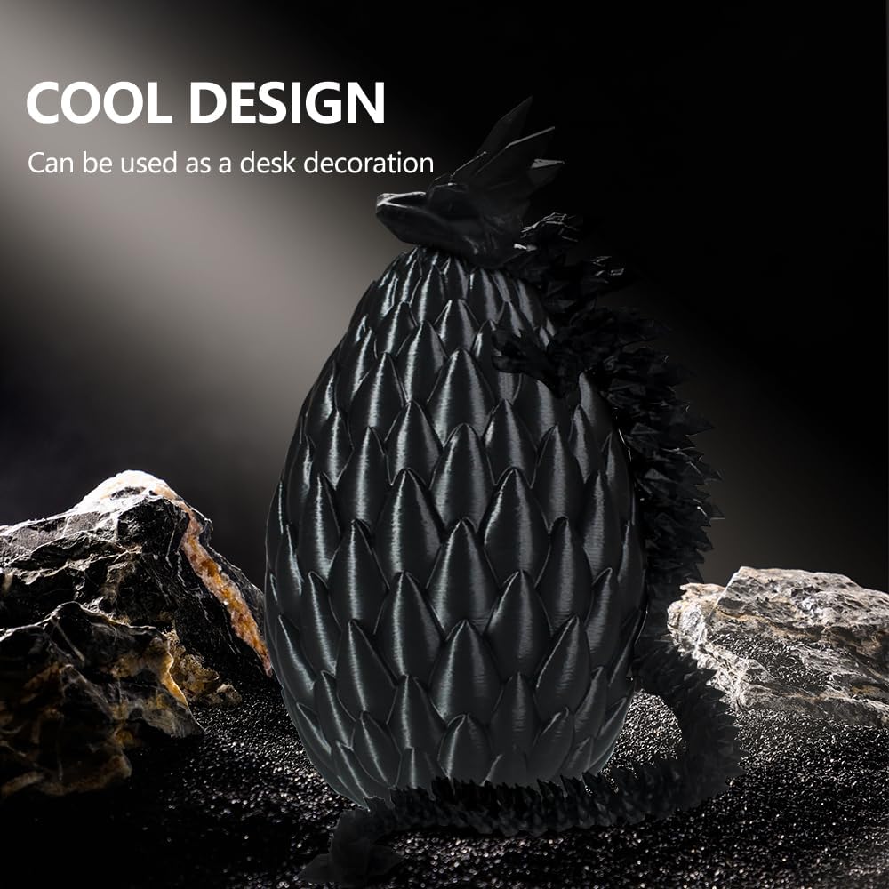 Dragon Eggs with Dragon Inside, 16.5 Inch Large 3D Printed Dragon Egg Articulated Dragon Crystal Dragon Executive Desk Toys Fidget Toy for Autism/ADHD (Black, only dragon)