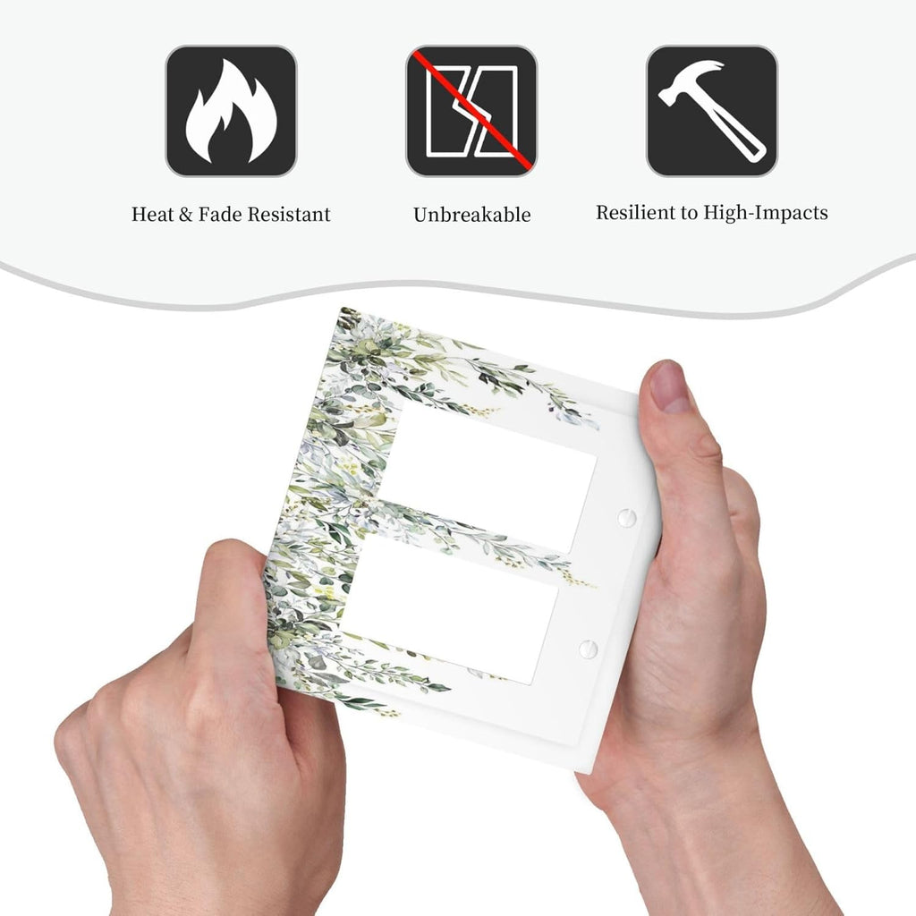 Decorative Outlet Covers Boho Farmhouse Flower Leaf Sage Green 2 Gang Double GFCI Rocker Electrical Wall Panels Light Switch Cover Plate for Bedroom Cabin Decor