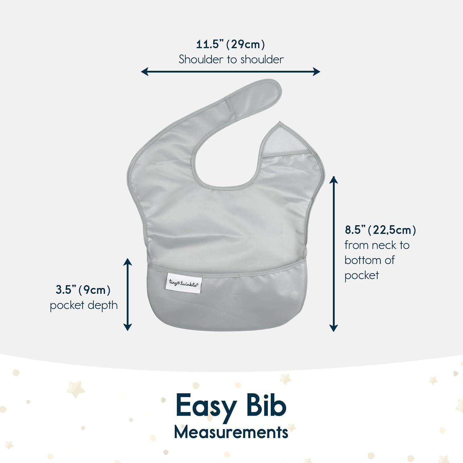 Tiny Twinkle Mess Proof Baby Bibs for Eating - Waterproof, Wipeable Bibs - Toddler Bibs - Travel Friendly - PFAS, PVC, BPA, Phthalate Free - Baby Food Bibs(5 Pack, Unisex Solids)