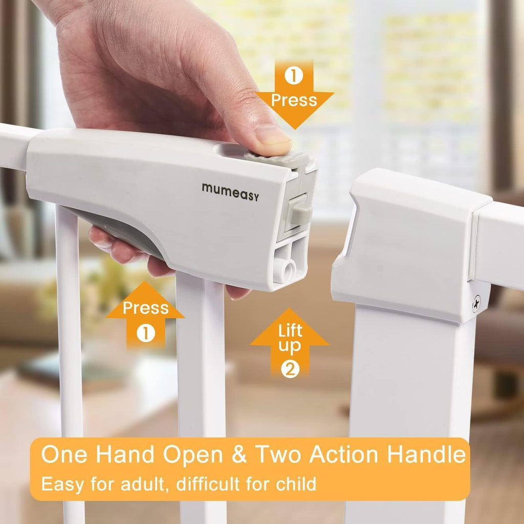 Baby Gate for Stairs - 29.6-46" Auto Close Dog Gate for Doorways, Extra Wide Child Gate Indoor, Walking Through Safety Gate for Kid, Pet Gates No Drilling White, Mom's Choice Awards Winner