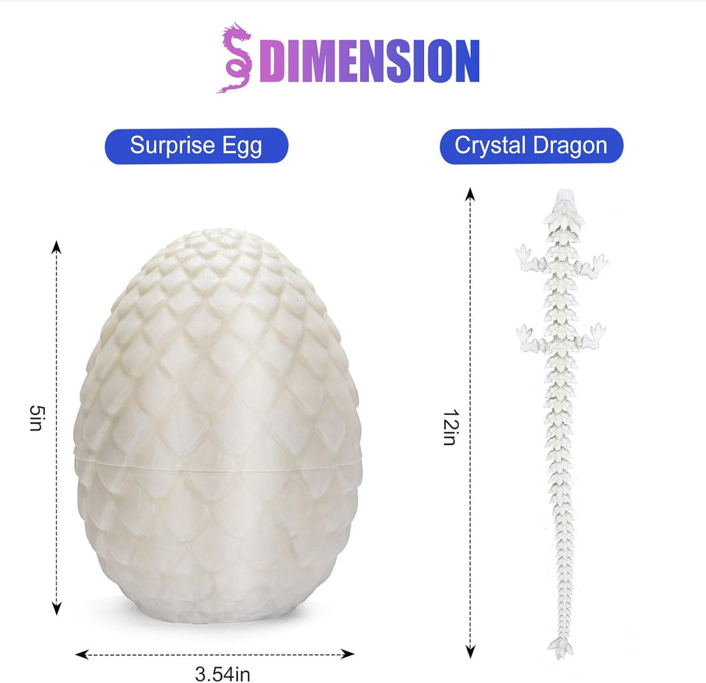 12inch Dragon Egg, Year of The Dragon, 3D Printed Dragon, Executive Desk Toys, Articulated Dragon, Fidget Toys Gifts for Graduates Students Teachers Adults (White)