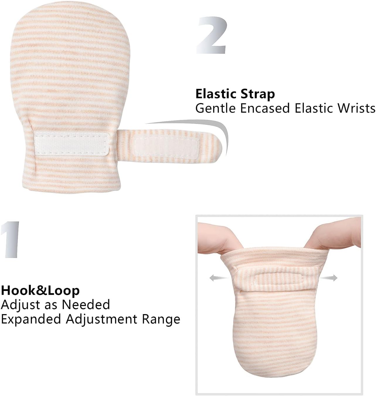 Newborn Baby No Scratch Mittens Stay On, 100% Cotton Breathable, Adjustable Infant Gloves for Baby Boys Girls Mittens