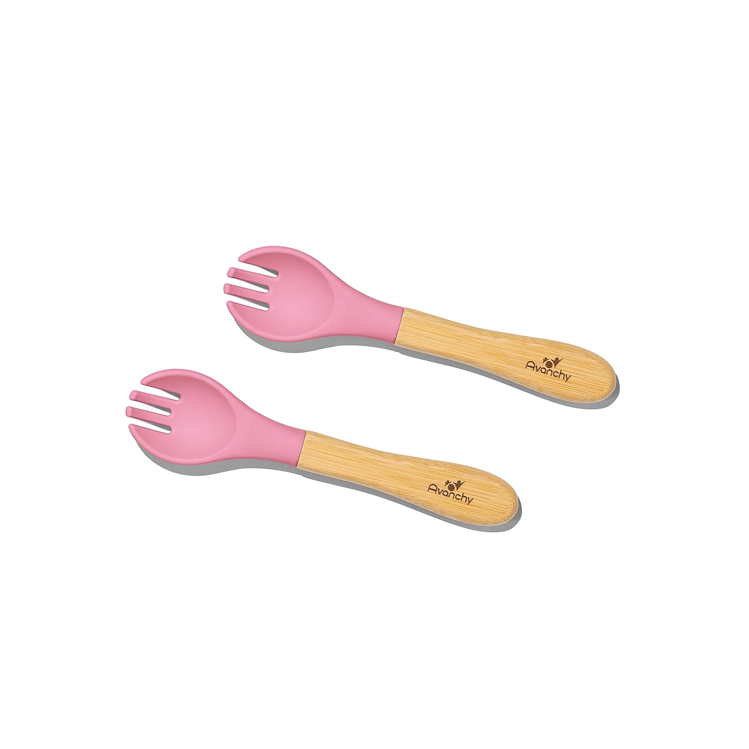 Avanchy Baby Fork Set, Bamboo and Silicone Spork Utensils, Toddler Baby Led Weaning Silverware Cutlery Flatware, Kids First Self Feeding