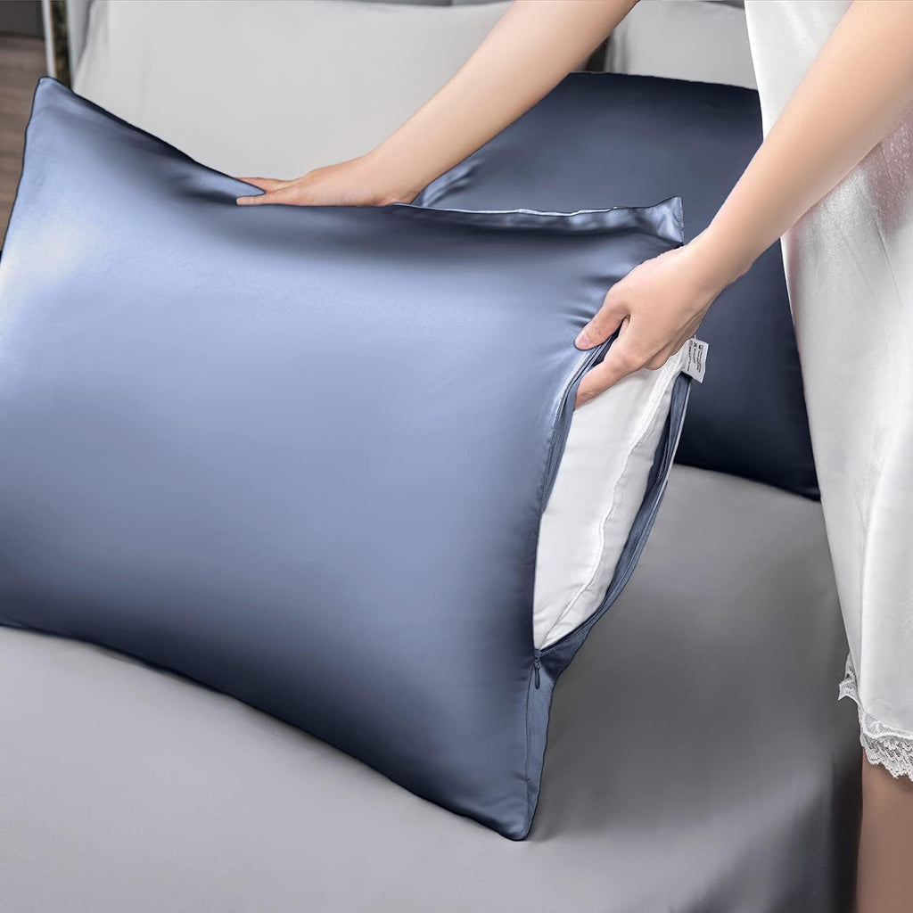 Mulberry Silk Pillowcase for Hair and Skin,Cooling Silk Pillow Case with Hidden Zipper,Allergen Proof Dual Sides Soft Breathable Smooth Silk Pillow Cover for Women (Grayish Blue, Toddler)