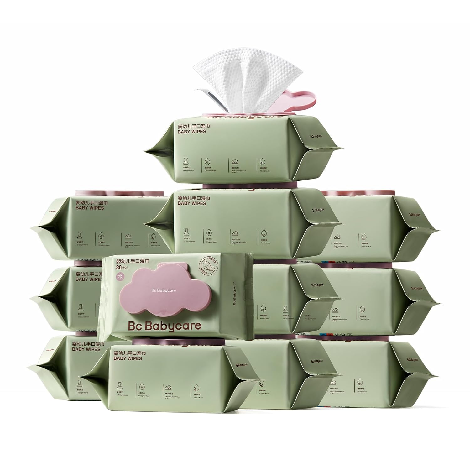 Bc Babycare Cloud Moist Baby Wipes, Thick & XL, 99% Water, Ultra-Hydrating, Unscented, Hypoallergenic for Sensitive Skin, Biodegradable, 12 Flip-Top, 960 Count