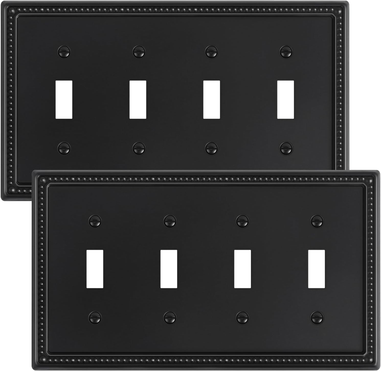 2-Pack Quad Toggle Light Switch Cover Plate, 4 Gang Metal Switch Plate Covers, Black Pearls Decorative Wall Plate, Corrosion Resistant