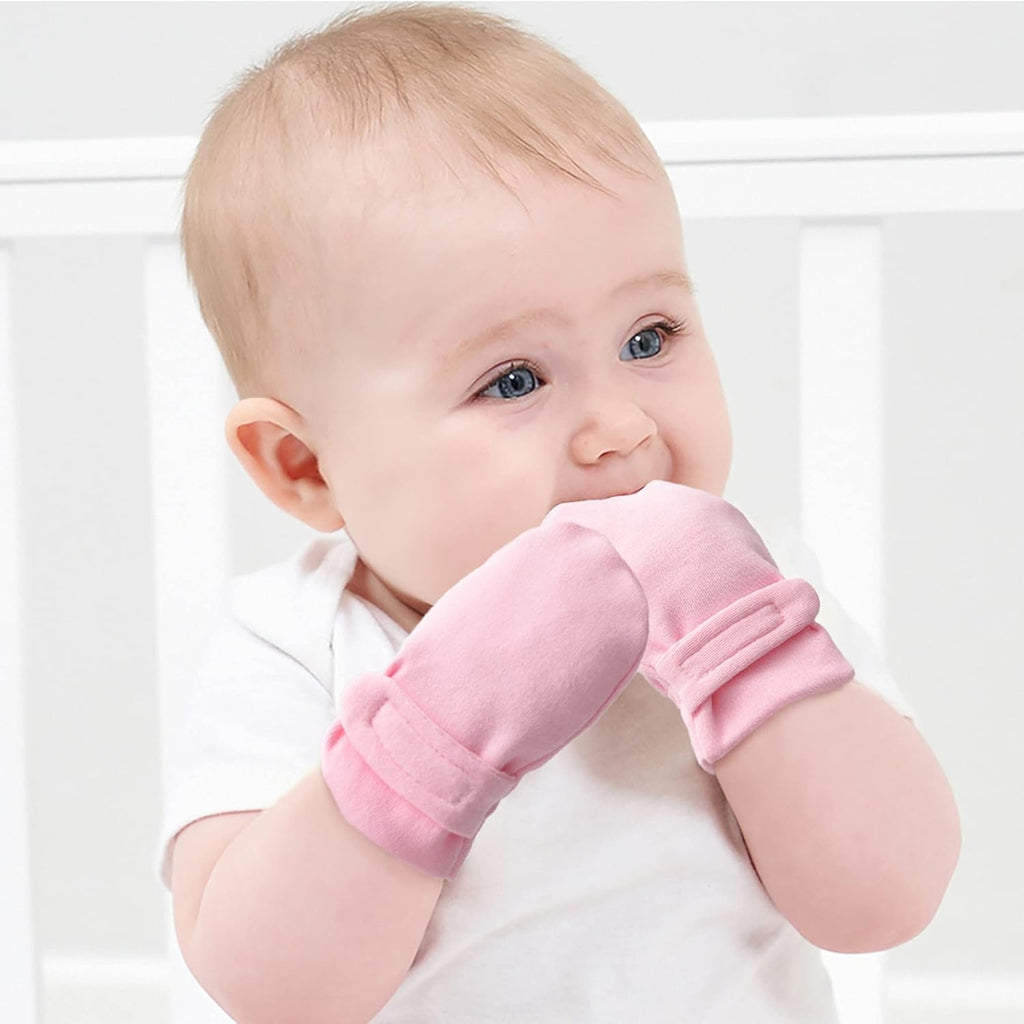 Newborn Baby No Scratch Mittens Stay On, 100% Cotton Breathable, Adjustable Infant Gloves for Baby Boys Girls Mittens