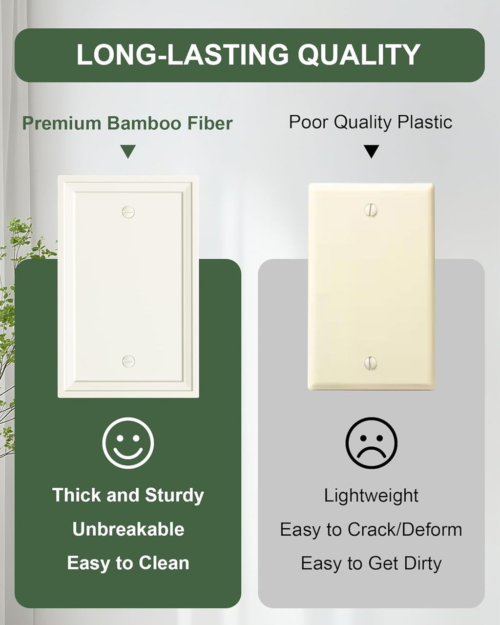 2-Pack Blank Outlet Cover Wall Plate, Natural Material Switch Plates Outlet Covers, Light Almond Decorative Wall Plates for Electrical Outlets