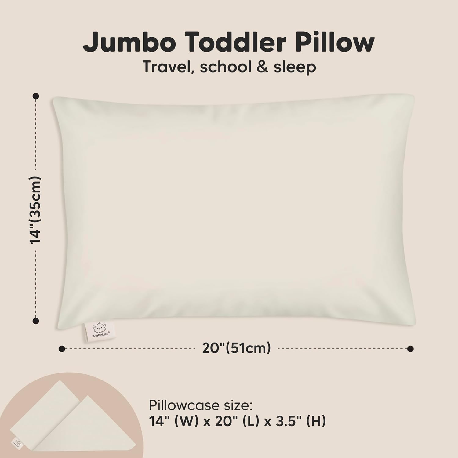 KeaBabies Toddler Pillow with Pillowcase, Jumbo 14X20 - Soft Organic Cotton Toddler Pillows for Sleeping - Machine Washable - Perfect for Travel, Toddler Bed Set (Clay)