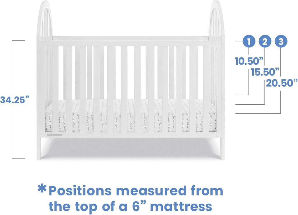 Delta Children Milano 4-in-1 Convertible Crib - Greenguard Gold Certified, Bianca White