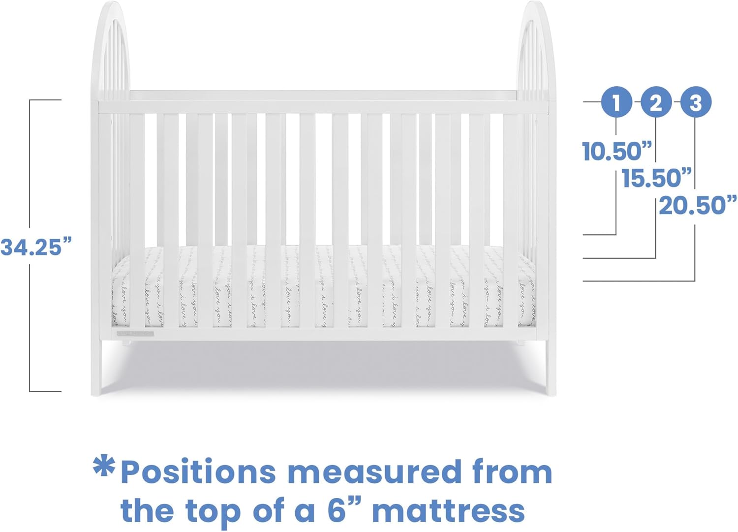 Delta Children Milano 4-in-1 Convertible Crib - Greenguard Gold Certified, Bianca White