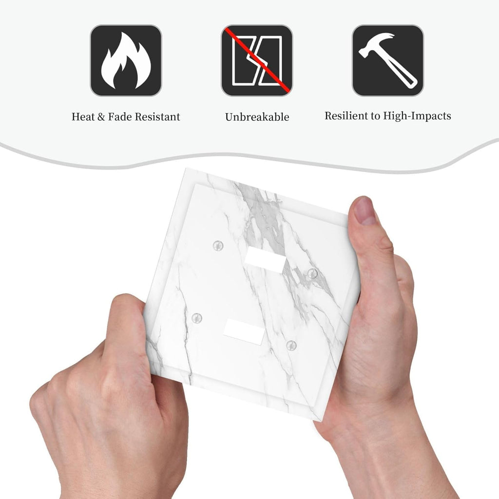 Decorative Switch Plates Modern White Gray Marble 2 Gang Double Toggle Outlet Light Switch Cover Wall Plate Electrical Faceplate for living Room Bathroom Decor