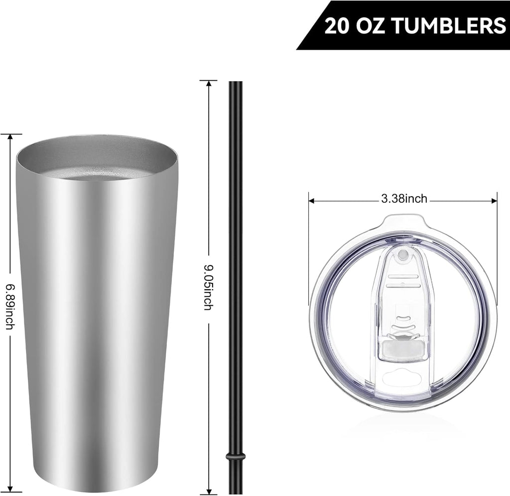 VEGOND 20oz Tumbler Bulk with Lid and Straw 1 Pack, Stainless Steel Vacuum Insulated Tumbler, Double Wall Coffee Cup Travel Mug, Stainless Steel