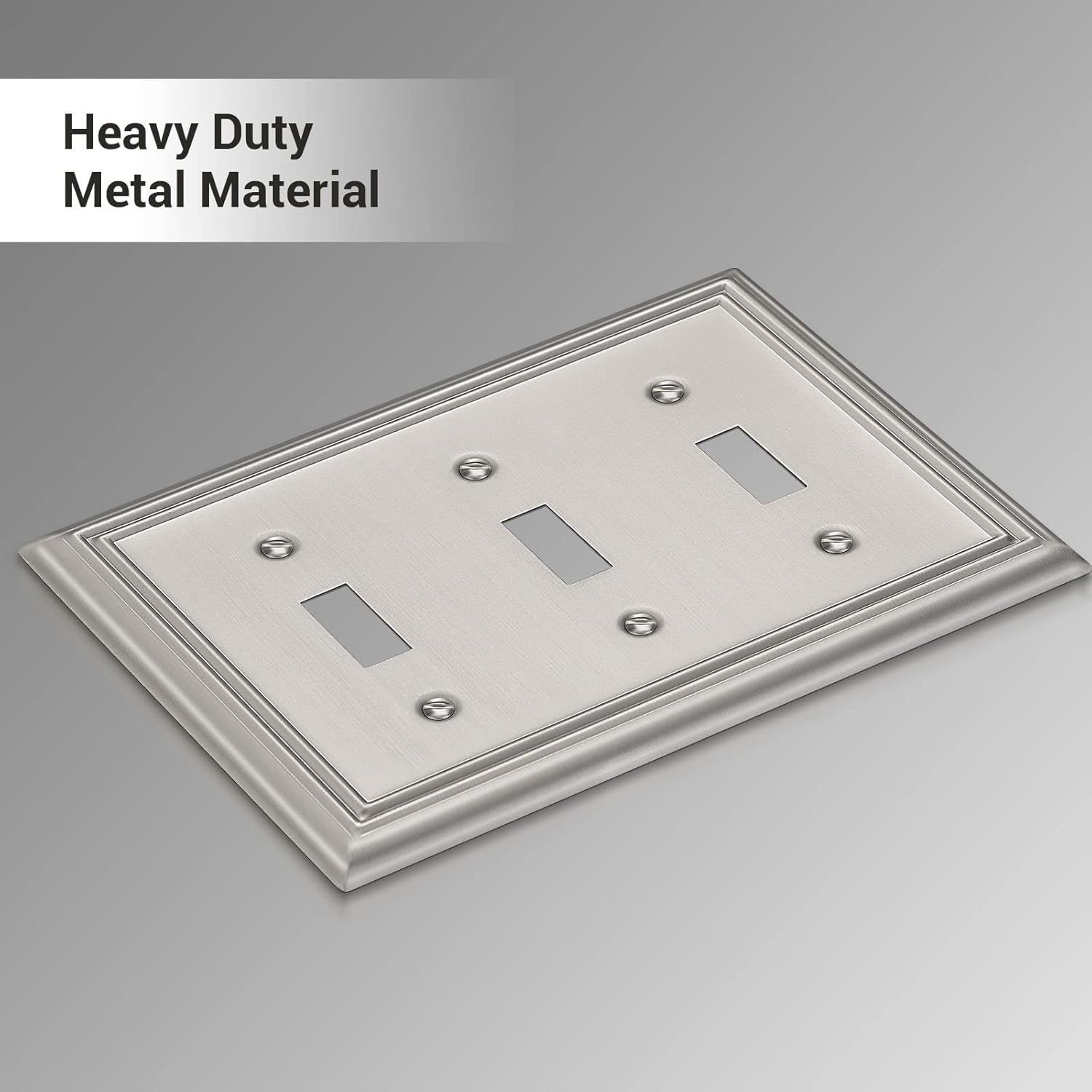 DEWENWILS Tripple Toggle Wallplates, Brushed Nickel Light Switch Covers, Heavy Duty Matel Material, Pack of 2
