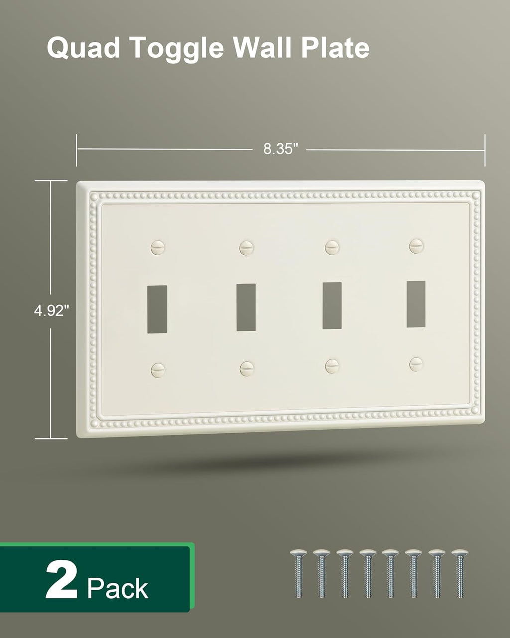 2-Pack Quad Toggle Light Switch Cover Plate, 4 Gang Metal Switch Plate Covers, Light Almond Pearls Decorative Wall Plate, Corrosion Resistant