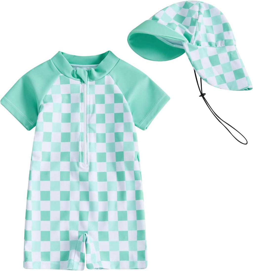 MAYUMMPY Baby Boys Girls Swimwear Casual Zipper One Pieces Rash Guard Swimsuit and Hat Beachwear Bathing Suit
