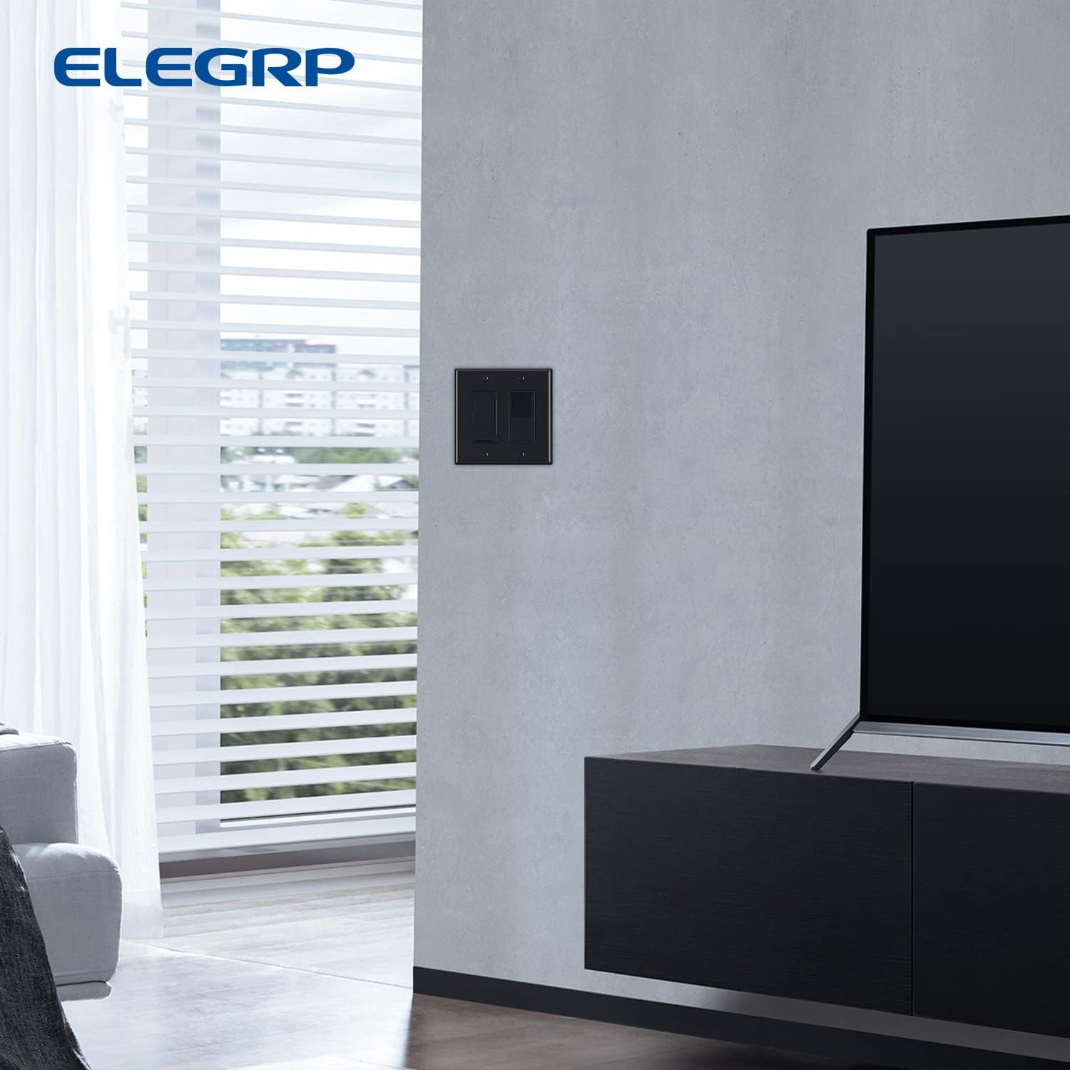 ELEGRP Glossy Black 2-Gang Decorative Wall Plates, Mid-Size 4.88" H x 4.94" L Unbreakable Thermoplastic Faceplate Cover for Decorator Receptacle Outlet Switch, UL Listed (5 Pack)