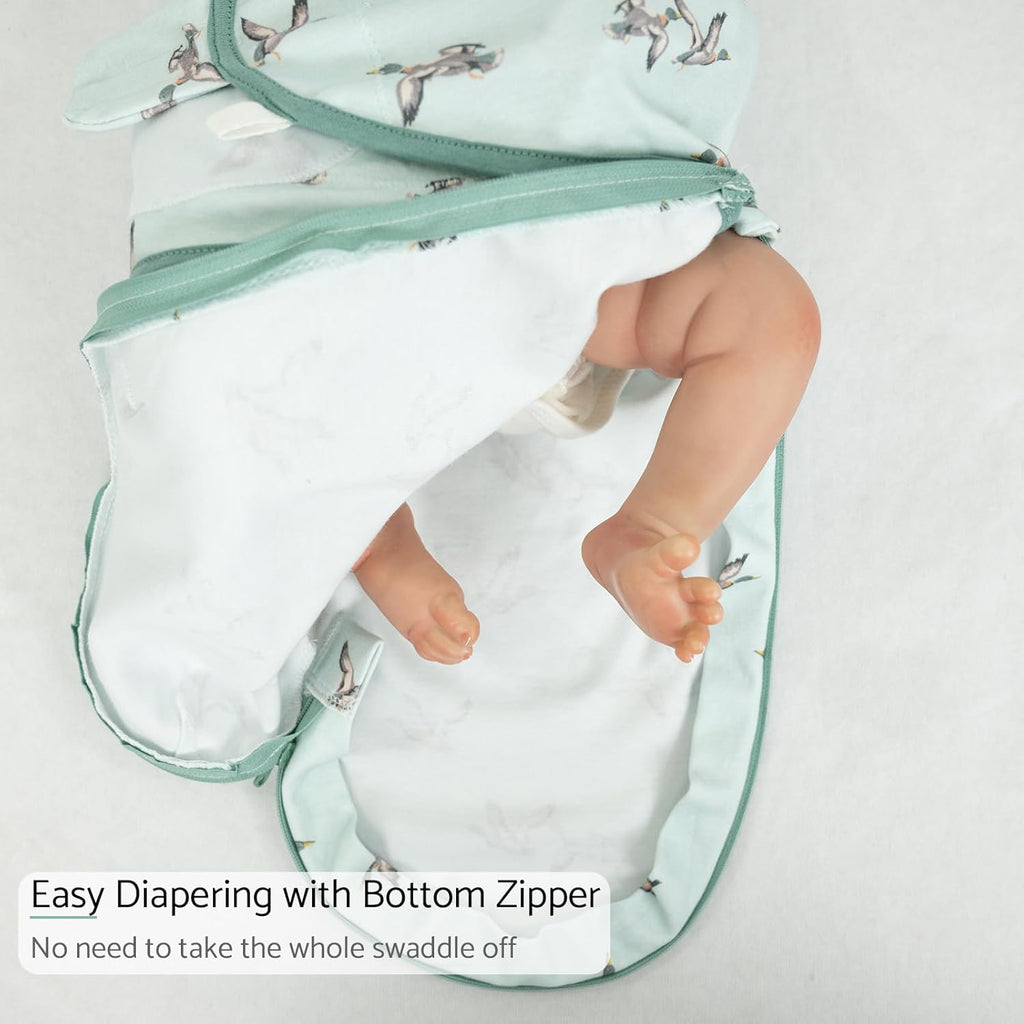 LollyBanks Baby Swaddles, 100% Organic Cotton Swaddle for Newborns Boys and Girls, 3-6 Months Swaddle Sacks with Easy Change Zipper, Newborn Swaddle Baby Registry (Mallard Duck Print)