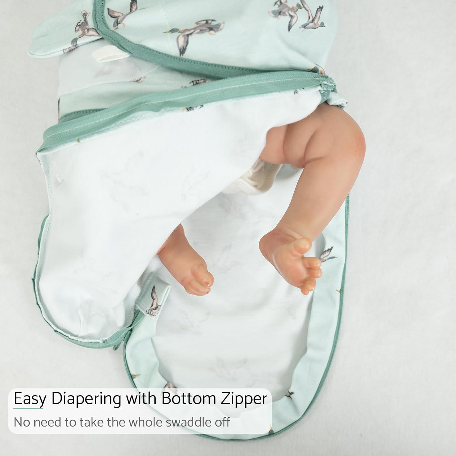 LollyBanks Baby Swaddles, 100% Organic Cotton Swaddle for Newborns Boys and Girls, 3-6 Months Swaddle Sacks with Easy Change Zipper, Newborn Swaddle Baby Registry (Mallard Duck Print)