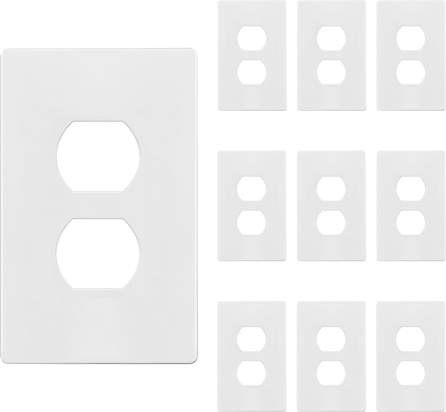 TG Mid-Size Screwless Duplex Wall Plate, Child Safe Receptacle Outlet Cover, Medium Size 1-Gang 4.88" H x 3.11" L, Polycarbonate Thermoplastic, UL Listed, SP-MS1-W10P, White (10 Pack)