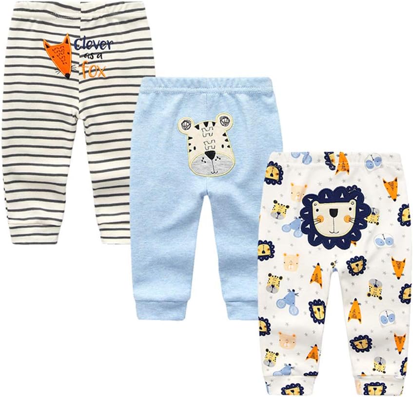 Unisex Newborn Baby Cotton 4-Pack Pants Embroidery Pringting Casual Leggings 0-24 Months for Boys and Girls
