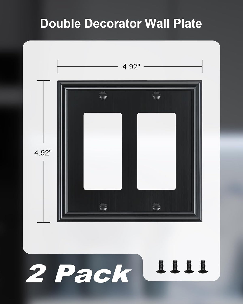 2-Pack Decorative Double Decorator Outlet Cover Plate, Durable Zinc Alloy Black Wall Plates for Electrical Outlets, Receptacle, GFCI Outlet, Dimmer Switch, 2-Gang, Corrosion Resistant
