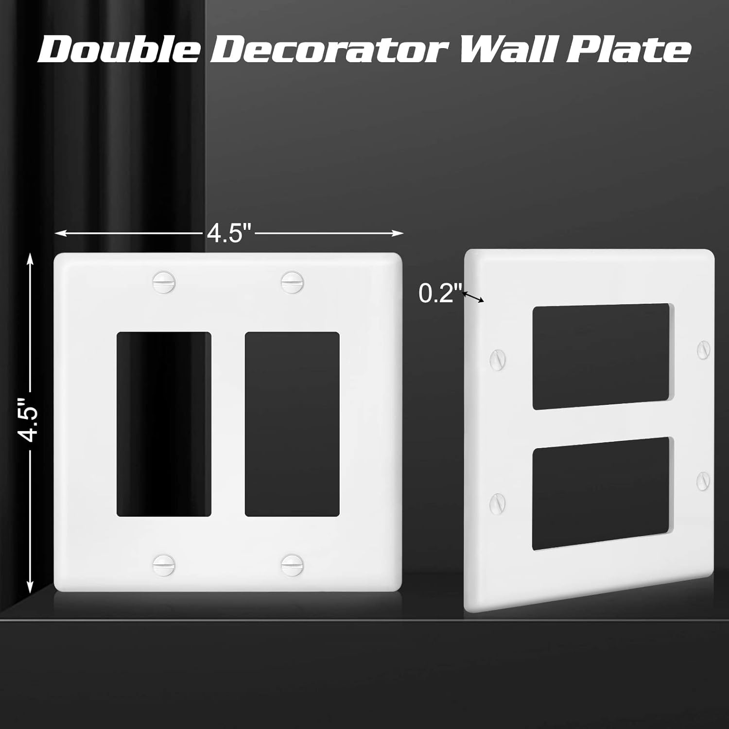 Decorator Wall Plate Double Gang Light Switch Plate Outlet Cover,Unbreakable Polycarbonate Thermoplastic, White (4-Pack, Double Decorator-White)