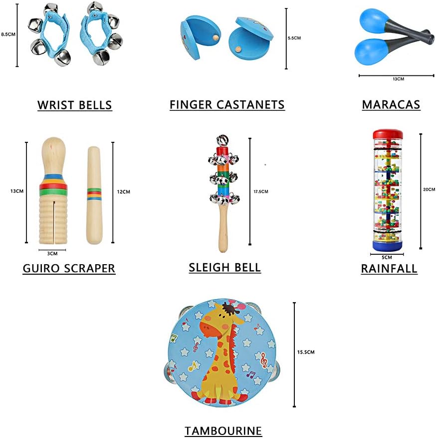 Kids Musical Instruments Toys Set: Baby Music Toys Montessori Percussion for Toddlers - Preschool Educational Musical Toys Set for Boys and Girls with Storage Bag (Blue)