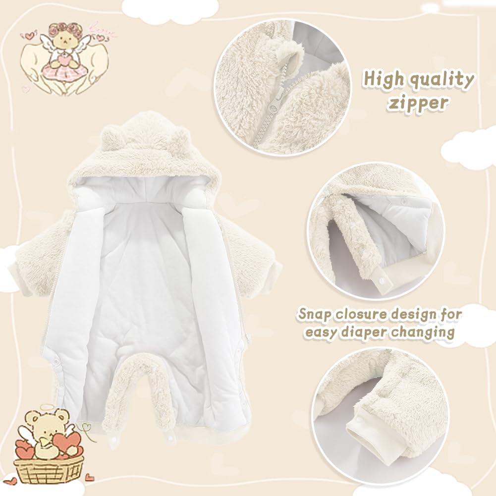 UVIPC Baby Newborn Bear Outfit Fleece Snowsuit Winter Clothes Hooded Jumpsuit Romper for Baby boy girl