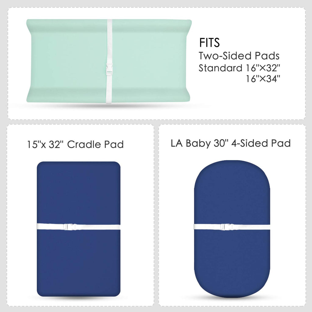 TILLYOU Changing Pad Cover Set in Soft Jersey Material - Fits 32"/34''x16 Contoured Pad for Babies, Navy Blue & Lt Green